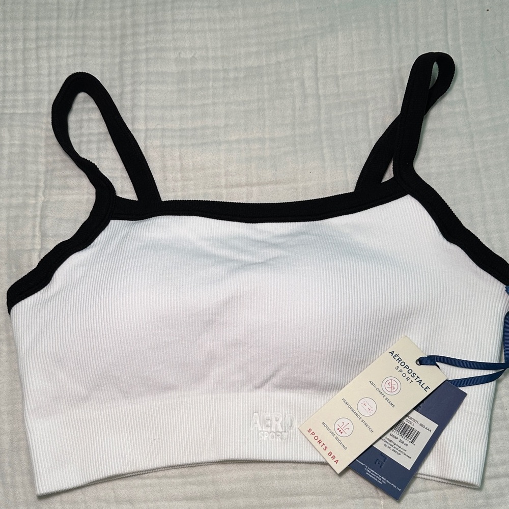 Aeropostale White Sports Bra with Black Trim - Ribbed Tank Style